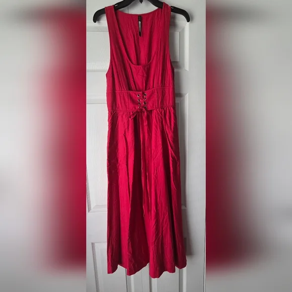 Anthropology Plenty By Tracy Reese Red Sleeveless Corset-Waist Midi Dress Size 6 - Picture 2 of 13